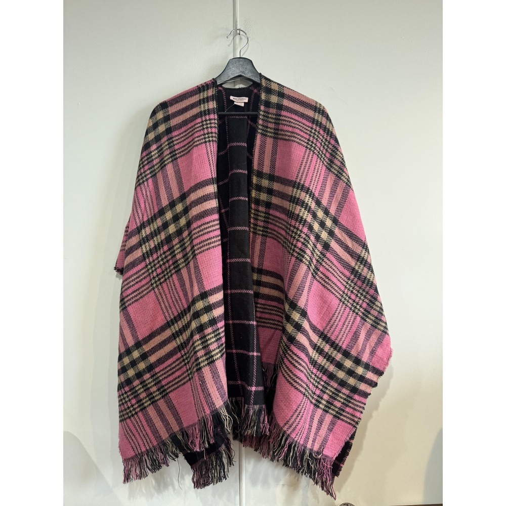Juicy Couture Shawl Womens One Size Pink Plaid Fringe Wrap Scarf Fall Winter